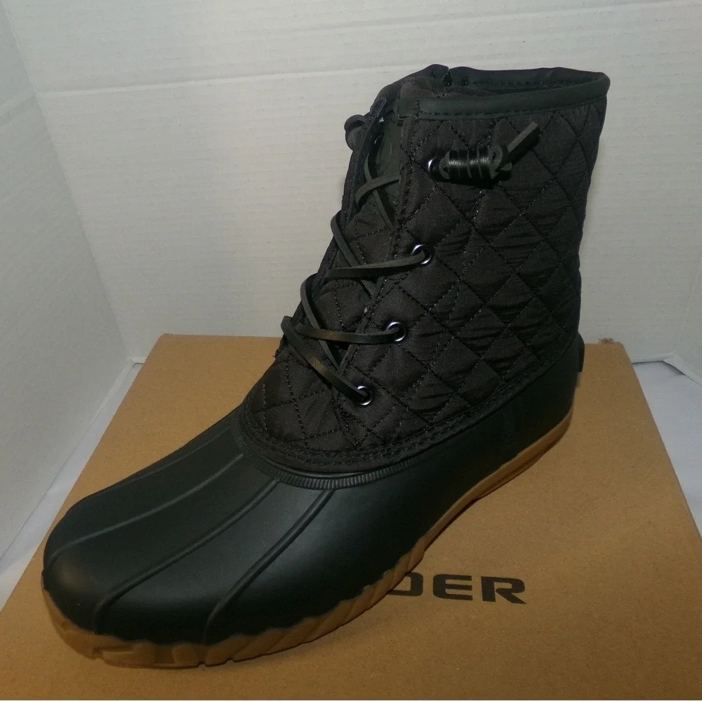 ALEADER‎ Womens Black Quilted Waterproof Duck Boots Side Zip Lace Up Ankle